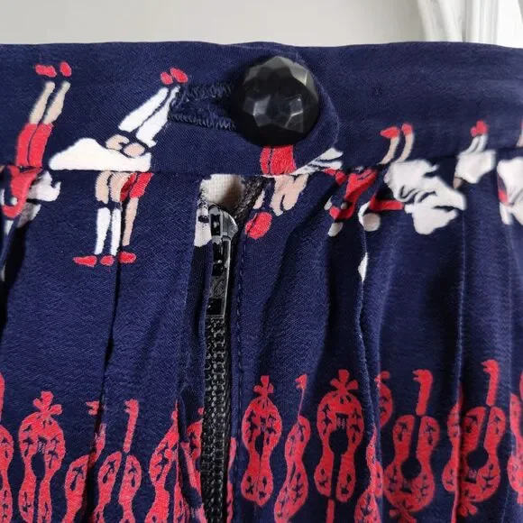 Vintage 50s Full Novelty Print Skirt Size XS Blue Silk Bullfighter Print